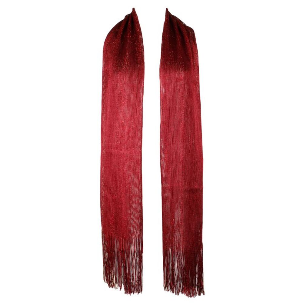DBFL Ladies Metallic Shimmery Fringed Mesh Evening Scarf Wine